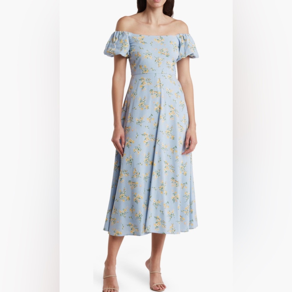 Light Blue Off the Shoulder Midi Dress August Sky